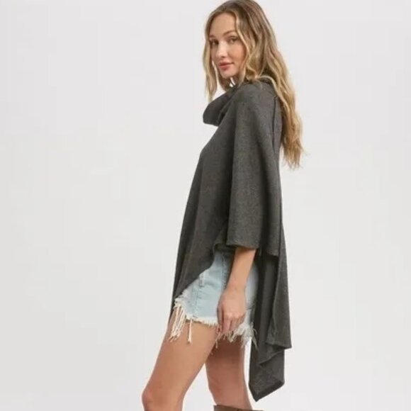 CLEAR OUT!!!! Asymmetrical Cowl Neck Poncho - Picture 4 of 10